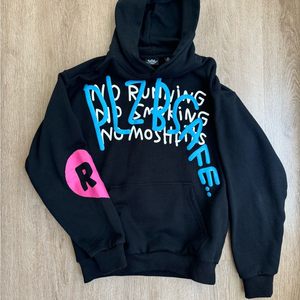 Black Hoodie with Pink and Blue Accents